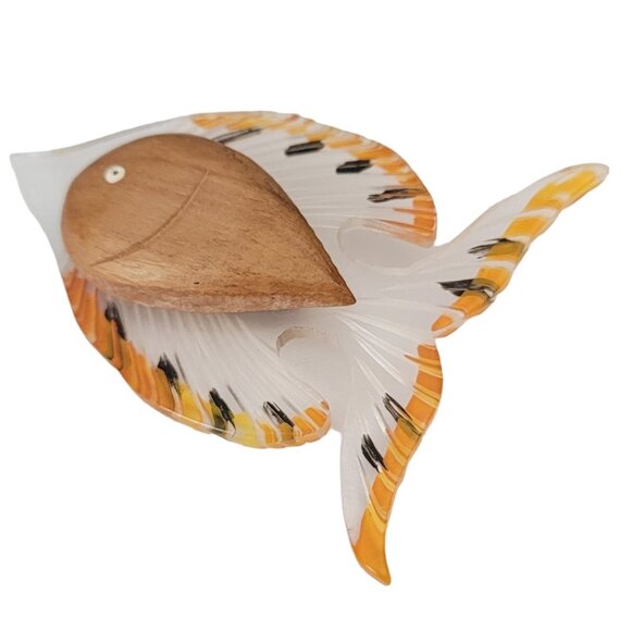 Clear Lucite, Carved Wood Fish Brooch, M149 - Picture 4 of 12